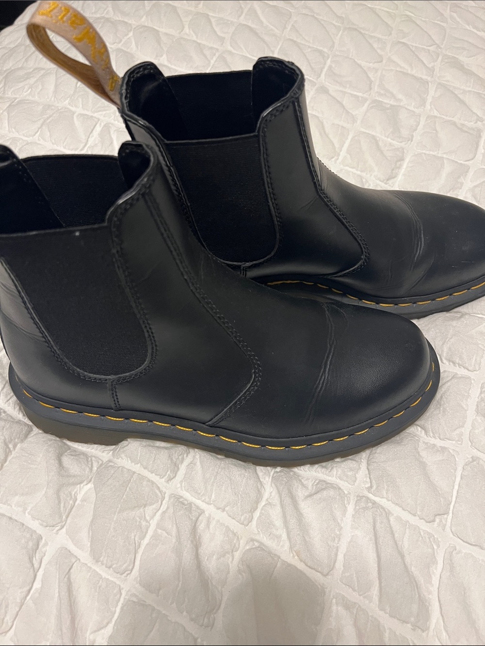 Dr. Martens Black Chelsea Boots with Yellow Welt Stitching